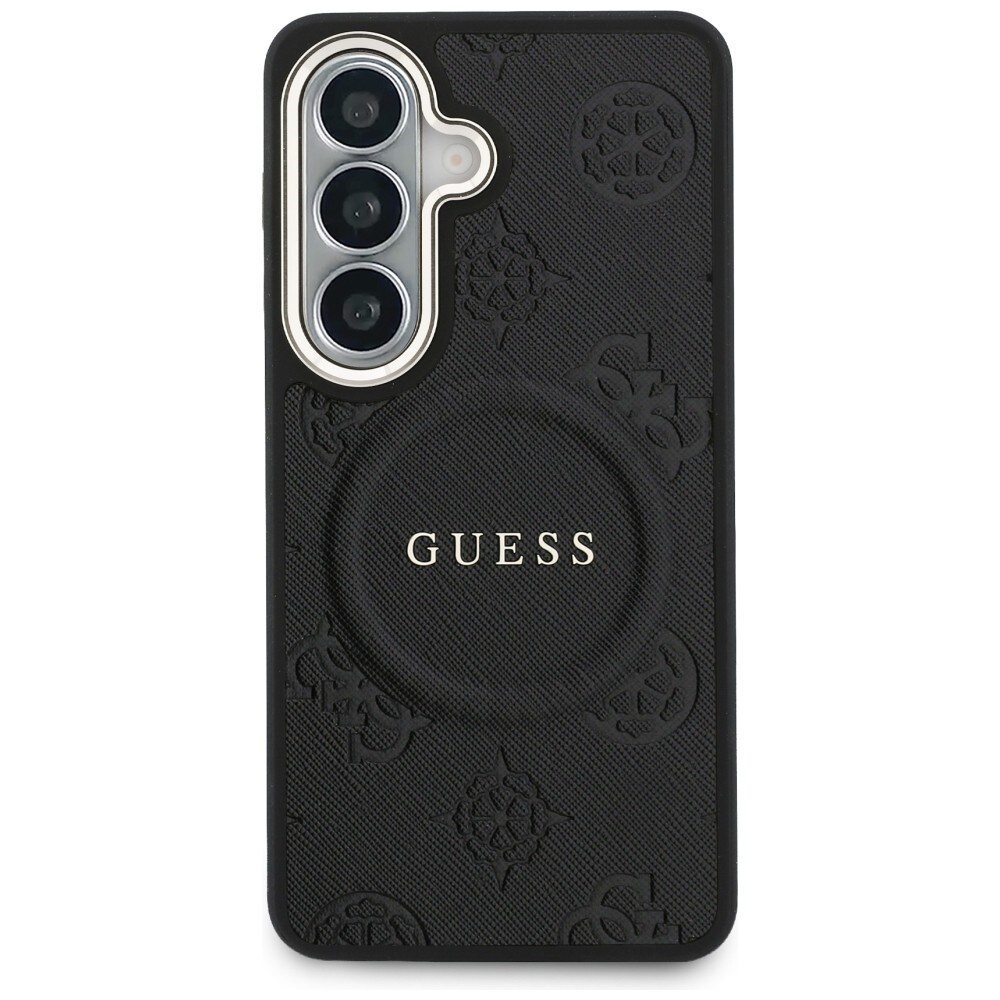 Guess Saffiano Peony Embossed Ring MagSafe-etui til Samsung Galaxy S26 - sort