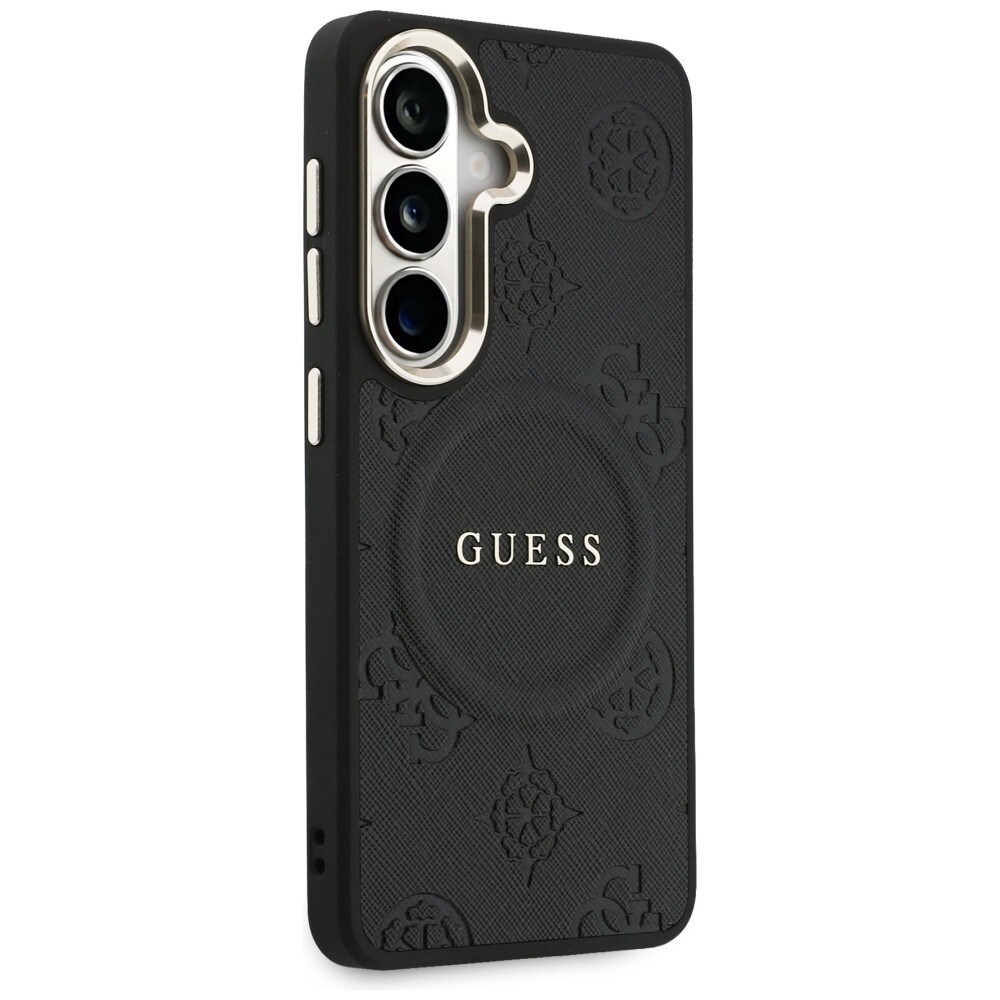 Guess Saffiano Peony Embossed Ring MagSafe-etui til Samsung Galaxy S26 - sort