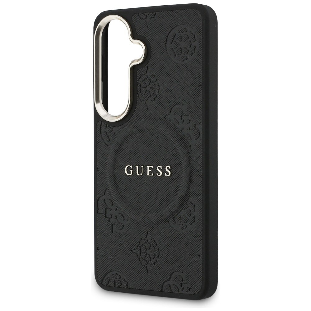 Guess Saffiano Peony Embossed Ring MagSafe-etui til Samsung Galaxy S26 - sort