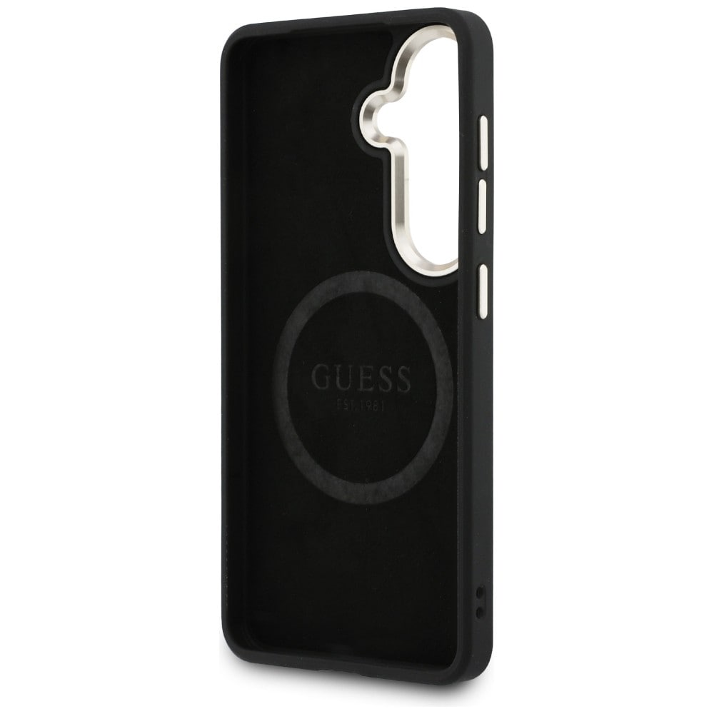 Guess Saffiano Peony Embossed Ring MagSafe-etui til Samsung Galaxy S26 - sort