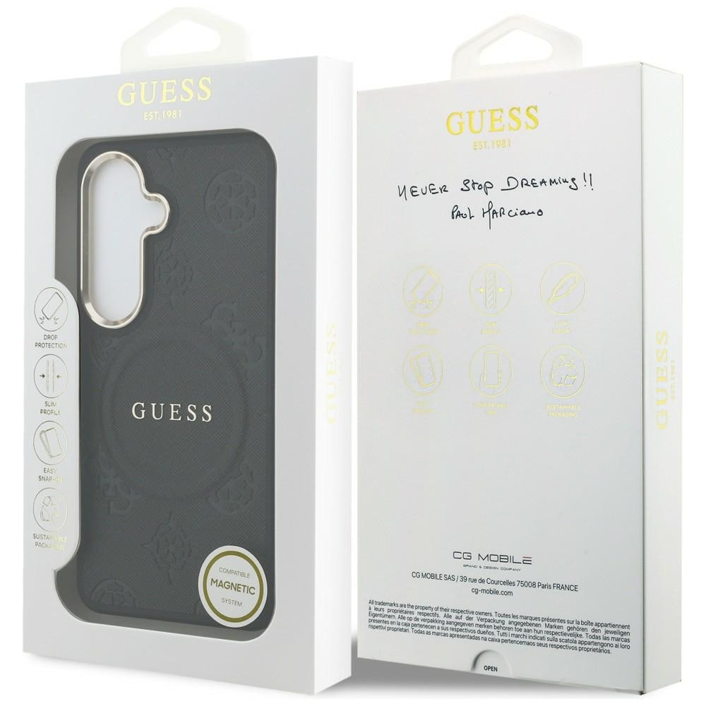 Guess Saffiano Peony Embossed Ring MagSafe-etui til Samsung Galaxy S26 - sort