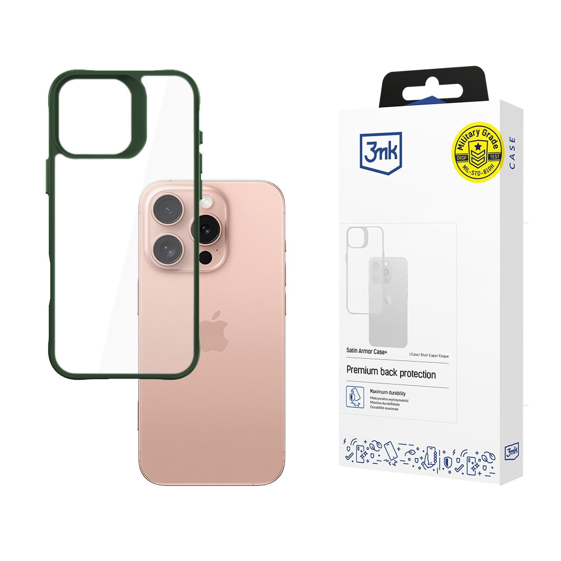 3mk Satin Armor Case+ Green til Apple iPhone 16 Pro - gennemsigtig