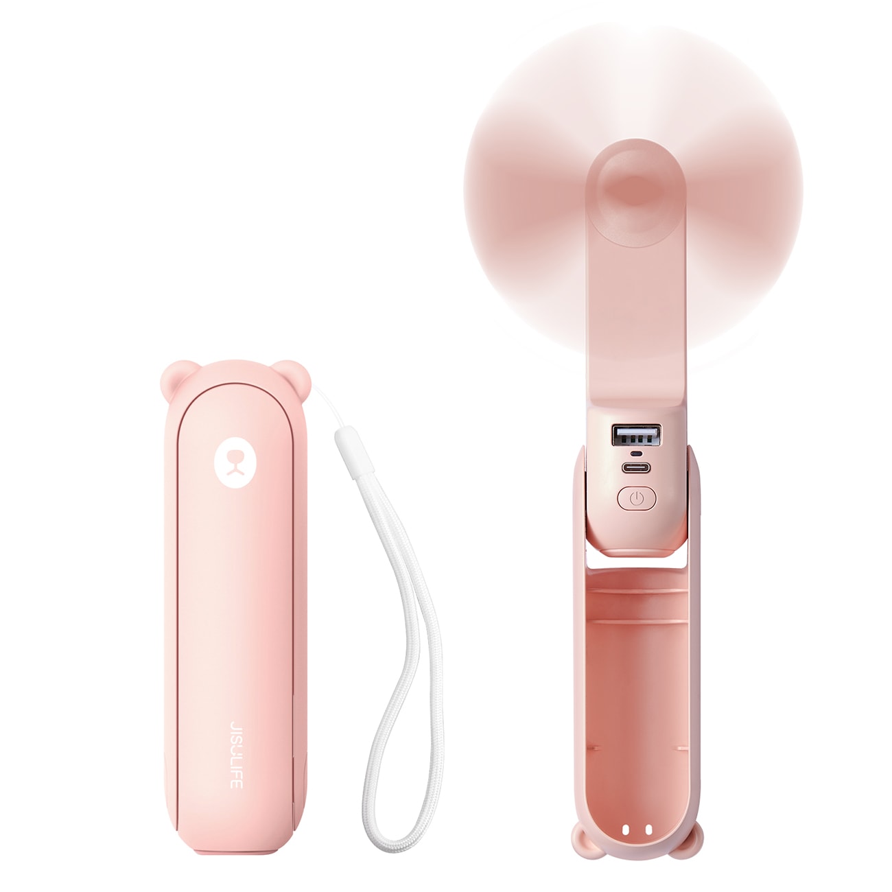 Jisulife håndholdt ventilator Life8 USB-ventilator med powerbank 2000mAh og lommelygte - pink