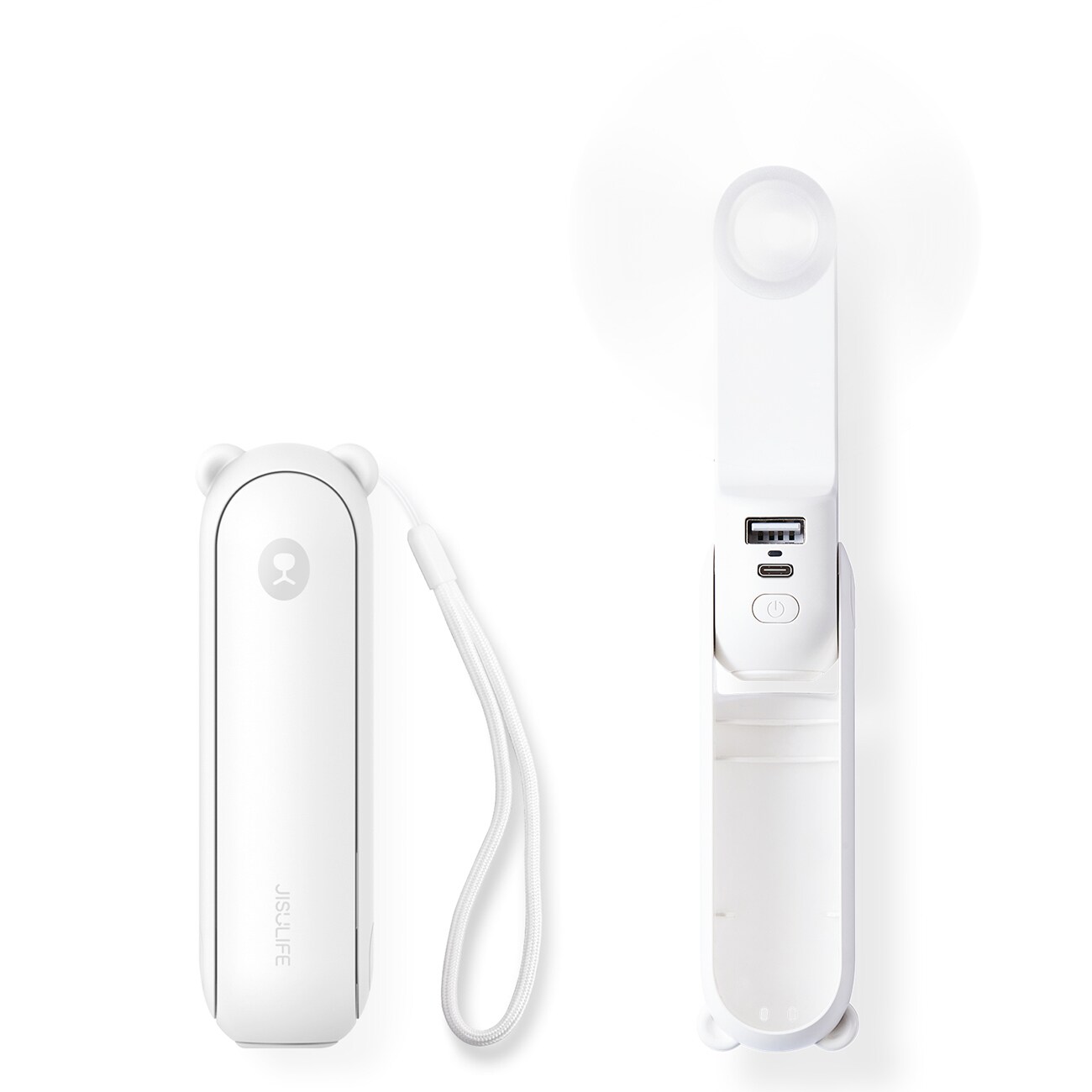 Jisulife håndholdt ventilator Life8 Mini USB med 2000mAh powerbank og lommelygte - hvid