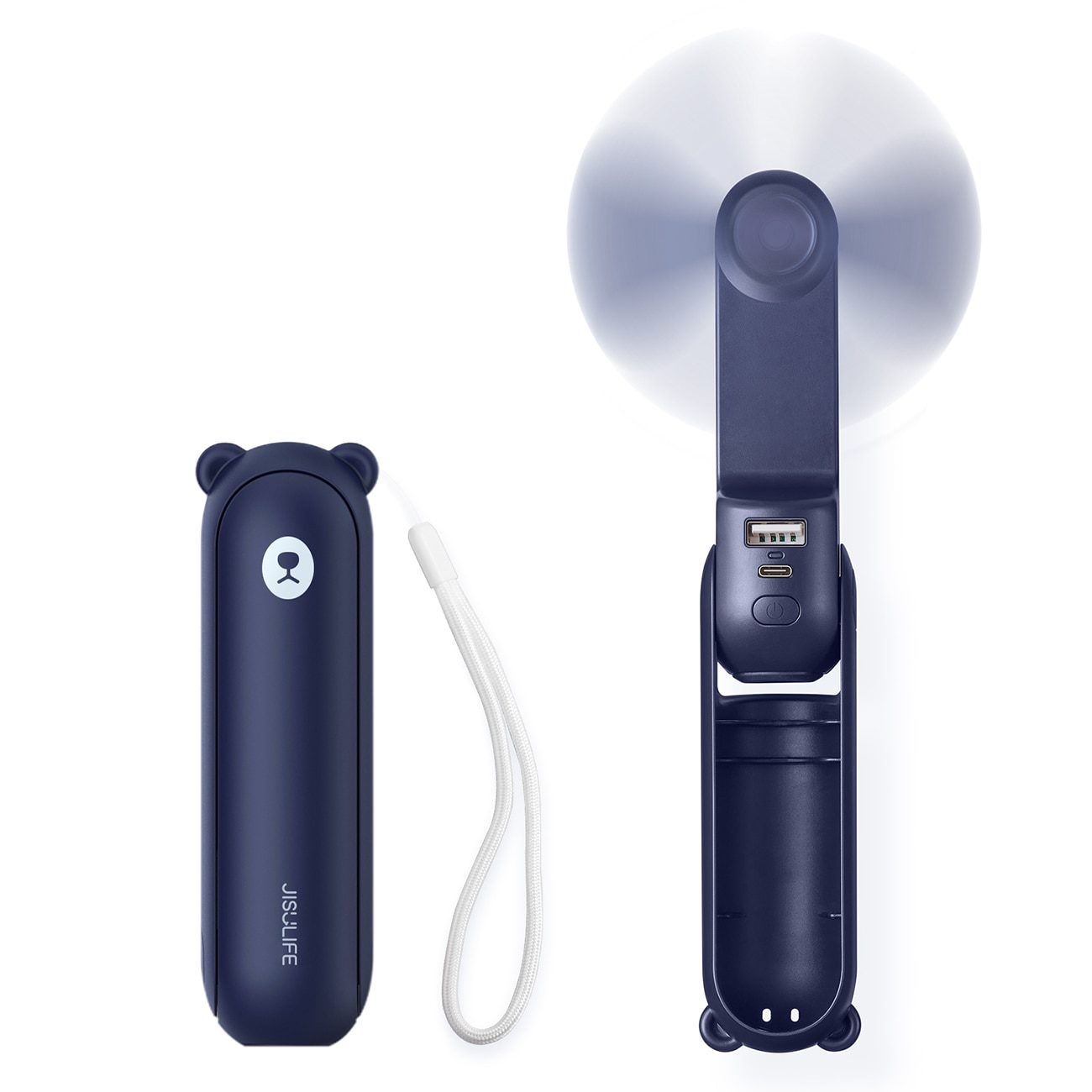 Jisulife Life8 Mini håndholdt USB ventilator 2000mAh powerbank og lommelygte - Blå