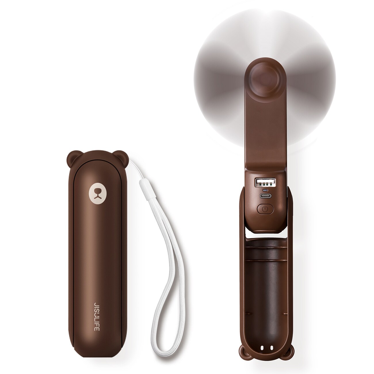 Jisulife Life8 Plus håndholdt USB-ventilator med 4500mAh powerbank og lommelygte - brun