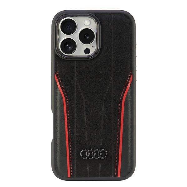 Audi MagSafe iPhone 16 Pro Max 6,9" sort-rød hardcase i ægte læder AU-TPUPCMIP16PM-R8/D3-RD