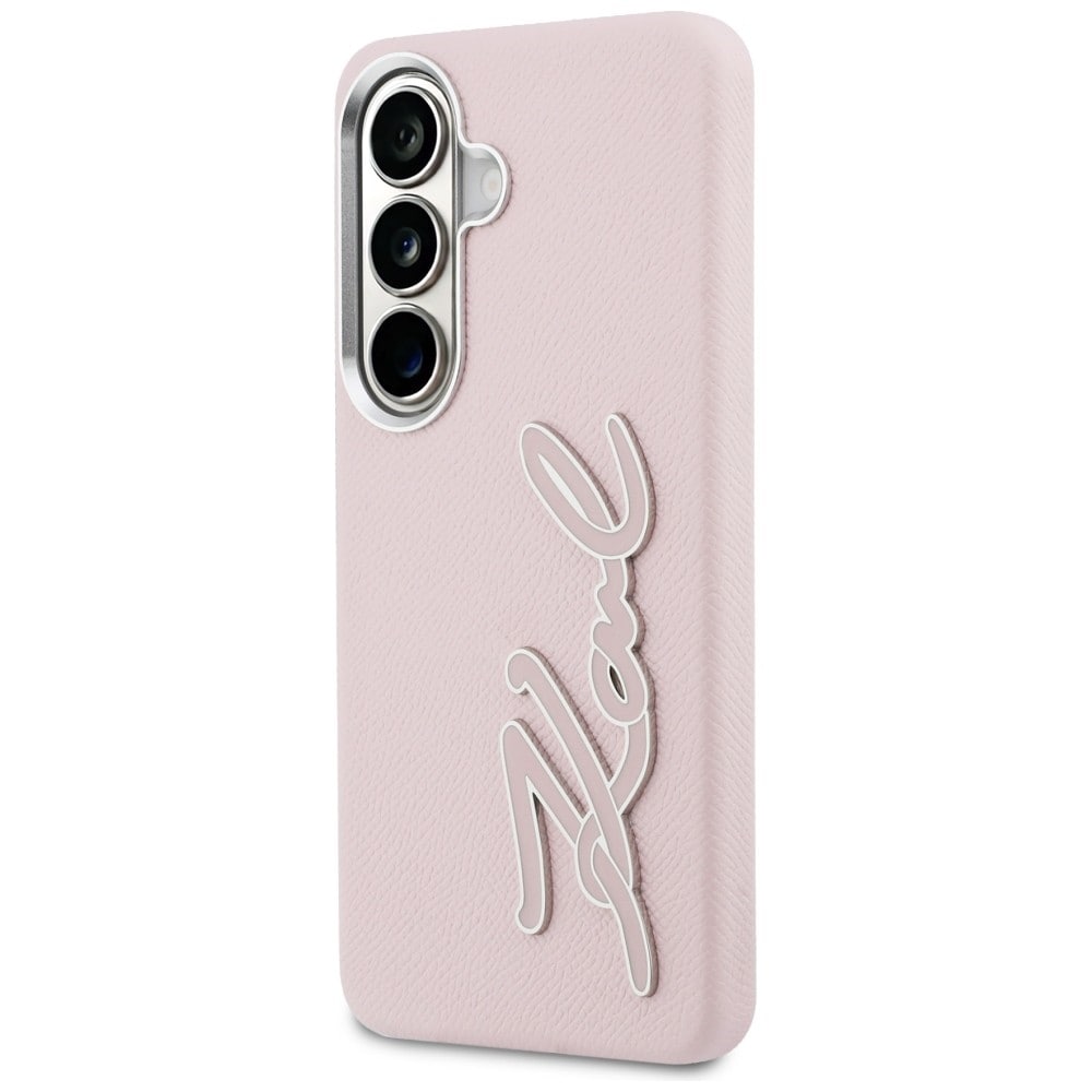 Karl Lagerfeld Grained Signature Metal Resin Logo Etui til Samsung Galaxy S26 - Pink
