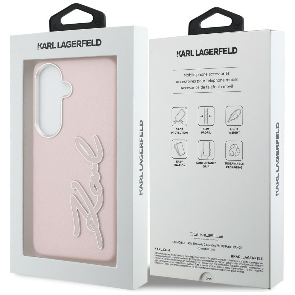Karl Lagerfeld Grained Signature Metal Resin Logo Etui til Samsung Galaxy S26 - Pink