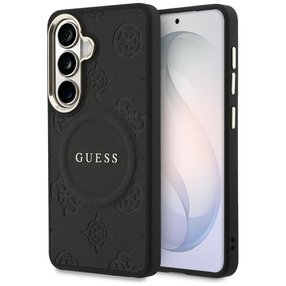 Guess Saffiano Peony Embossed Ring MagSafe-etui til Samsung Galaxy S26+ - sort