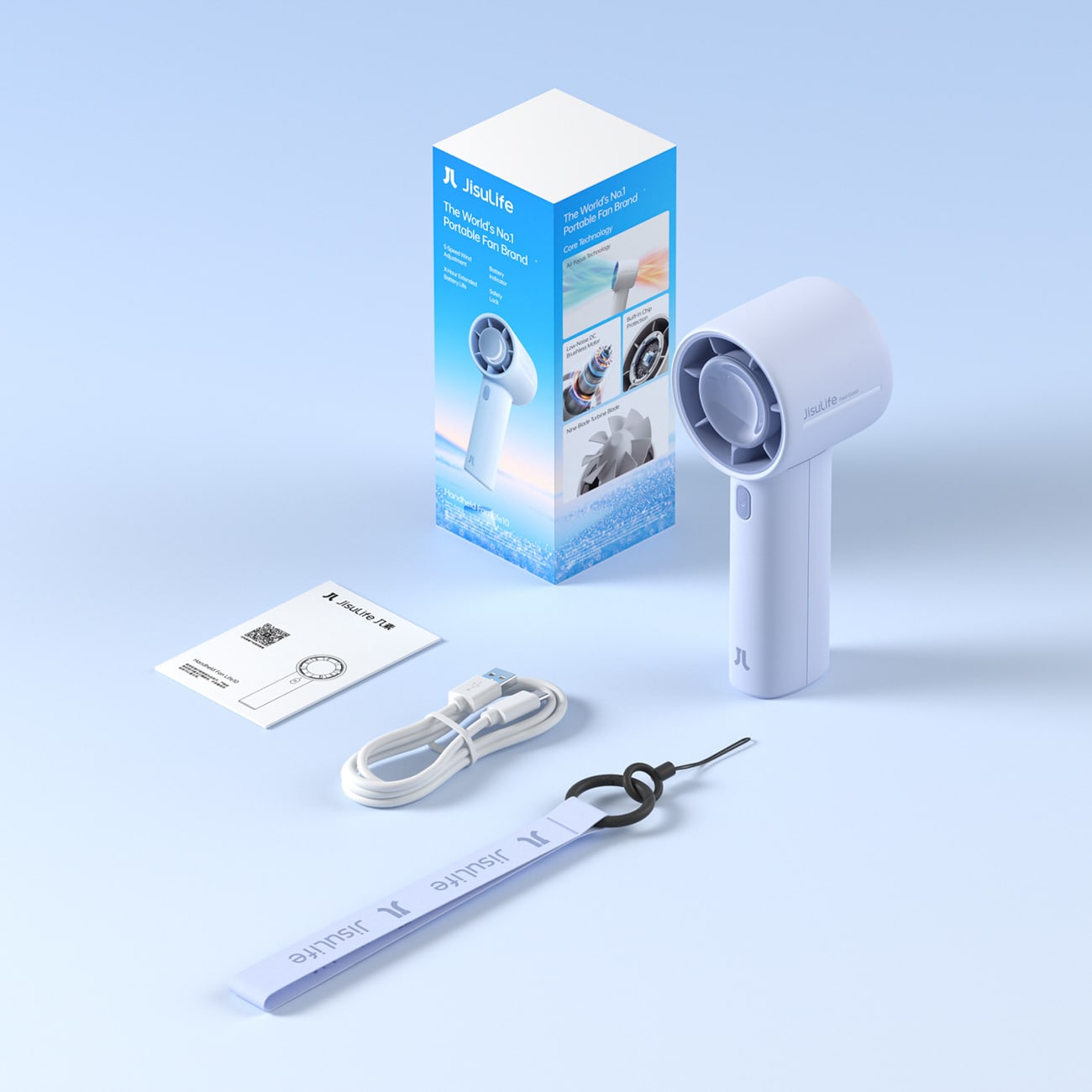 Jisulife håndholdt ventilator 10 4000mAh bærbar USB ventilator - blå