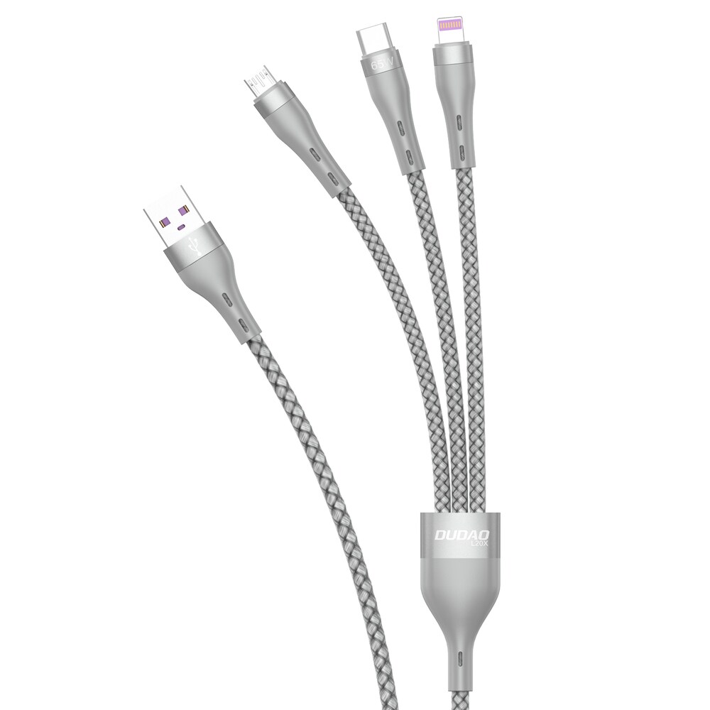 Dudao 3in1 USB-kabel - Lightning / microUSB / USB Type C 65W 1,2 m grå (L20X)