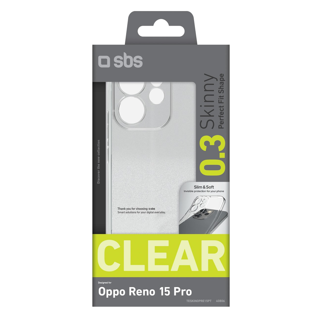 SBS Skinny Cover til Oppo Reno 15 Pro - Transparent