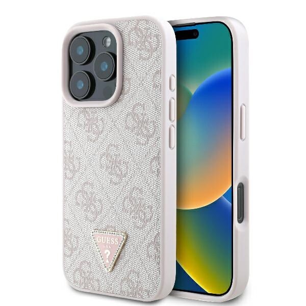Guess læder 4G Triangle Strass MagSafe-etui til iPhone 16 Pro Max - Pink