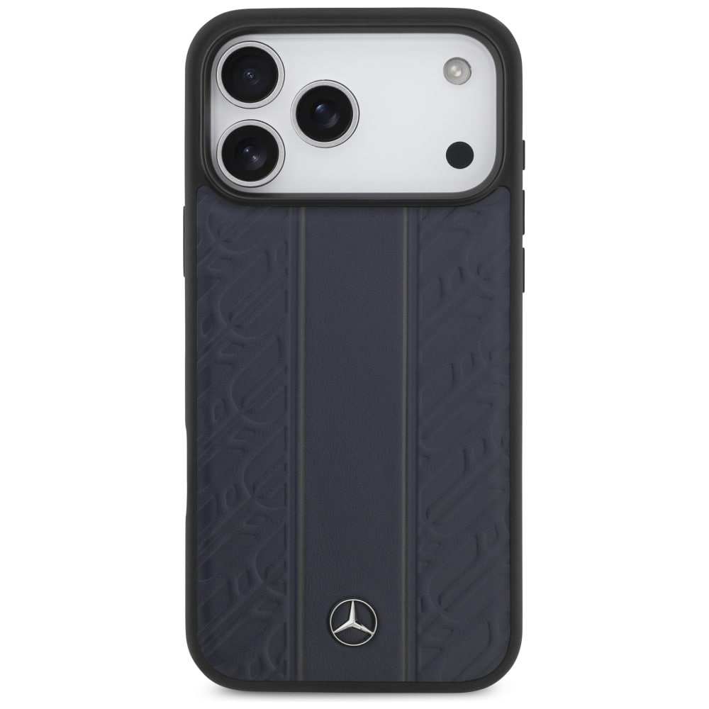 Mercedes MagSafe-etui i læder med laurbærblade og striber til iPhone 17 Pro Max - Blå