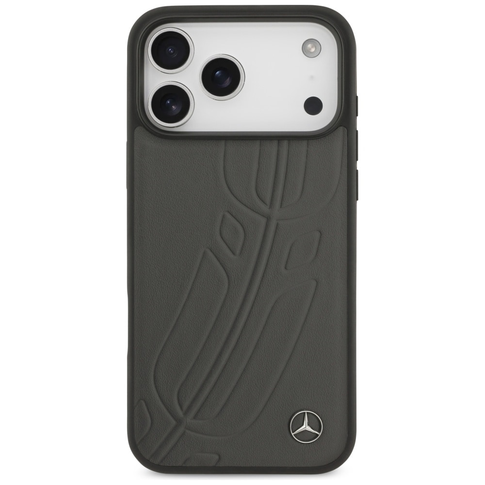 Mercedes Læder Large Laurel Leave MagSafe-etui til iPhone 17 Pro Max - Sort og grå