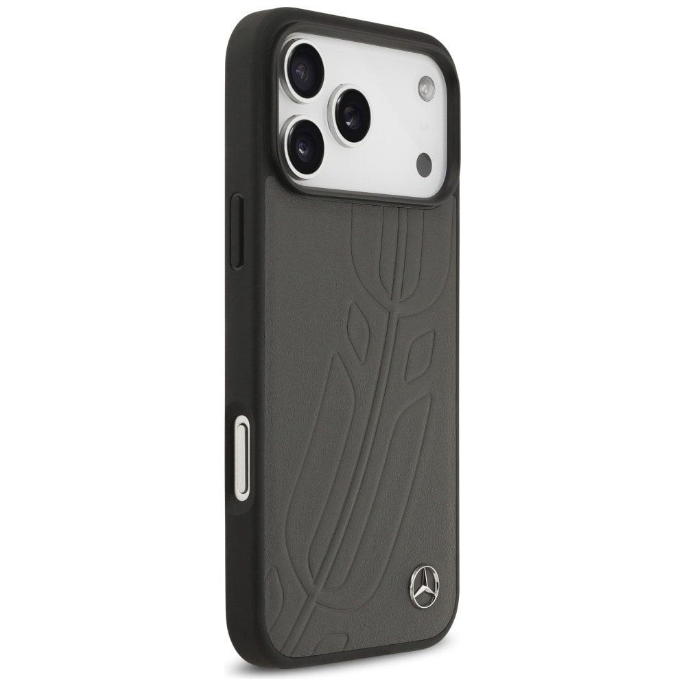 Mercedes Læder Large Laurel Leave MagSafe-etui til iPhone 17 Pro Max - Sort og grå