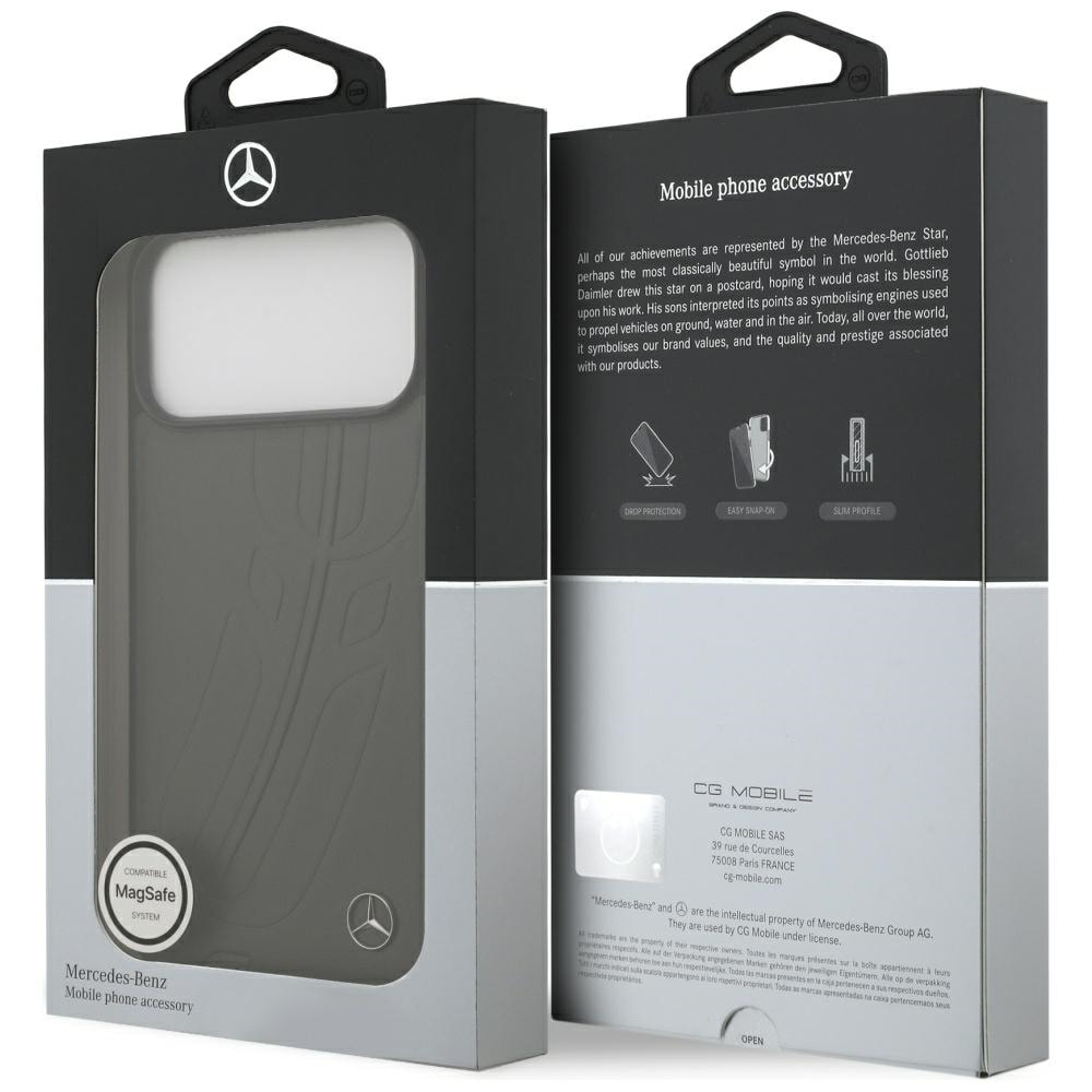 Mercedes Læder Large Laurel Leave MagSafe-etui til iPhone 17 Pro Max - Sort og grå