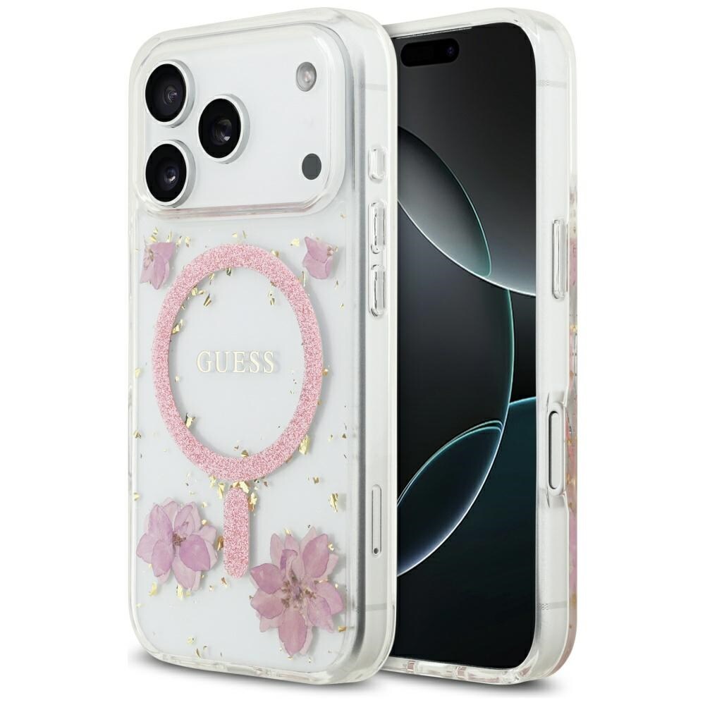 Guess Resin Flowers Glitter MagSafe-etui til iPhone 17 Pro - Pink