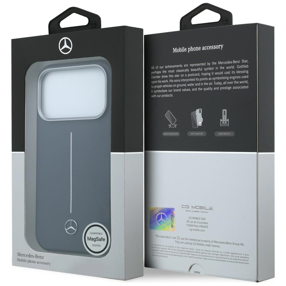 Mercedes læderetui med halvomslag i Iconic Line med MagSafe til iPhone 17 Pro – marineblå
