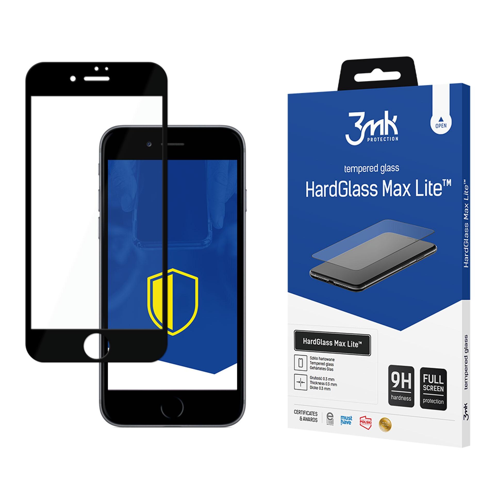 9H 3mk HardGlass Max Lite™-glas til iPhone 7 / 8 – med sort ramme