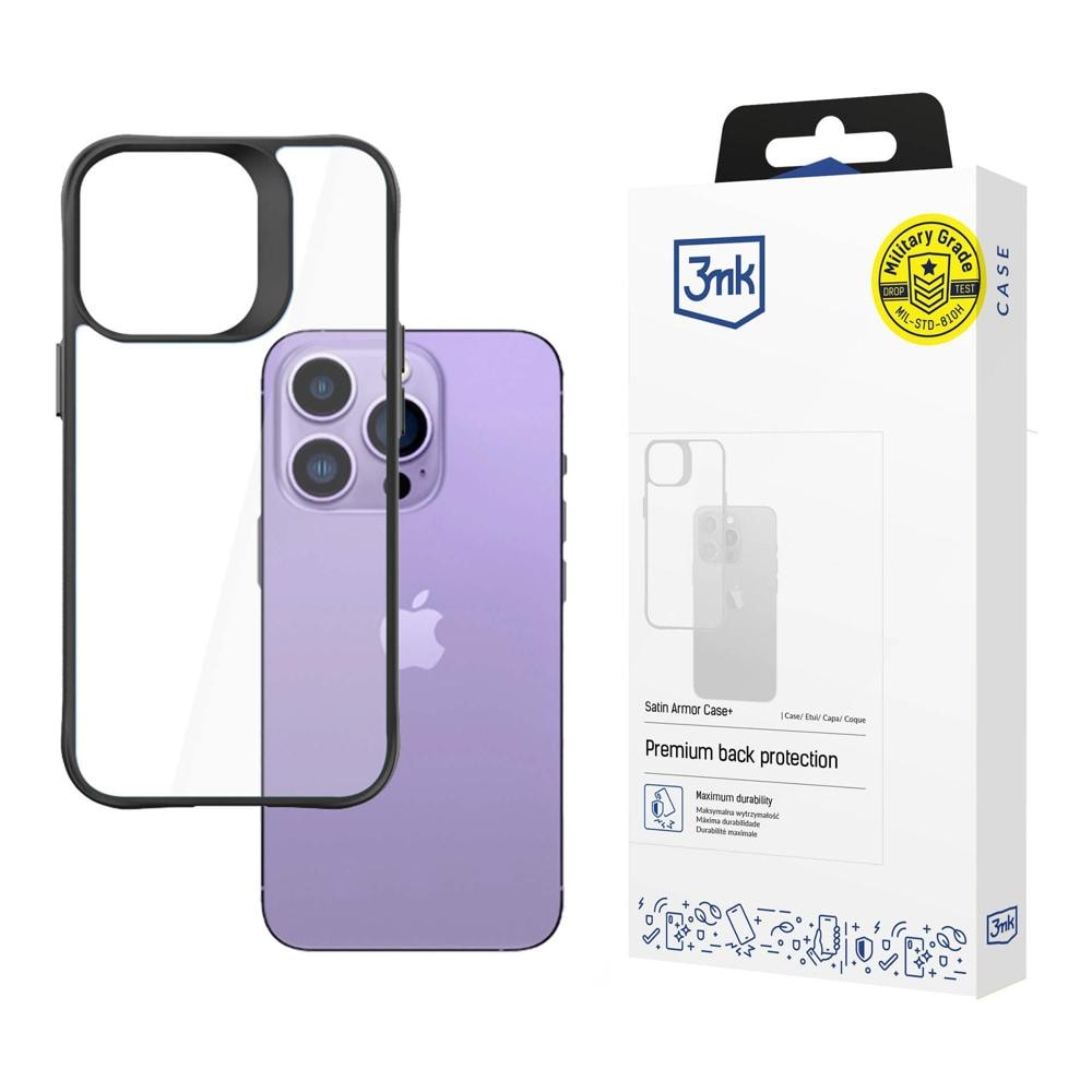 3mk Satin Armor Case+ til iPhone 14 Pro Max-serien – Sort