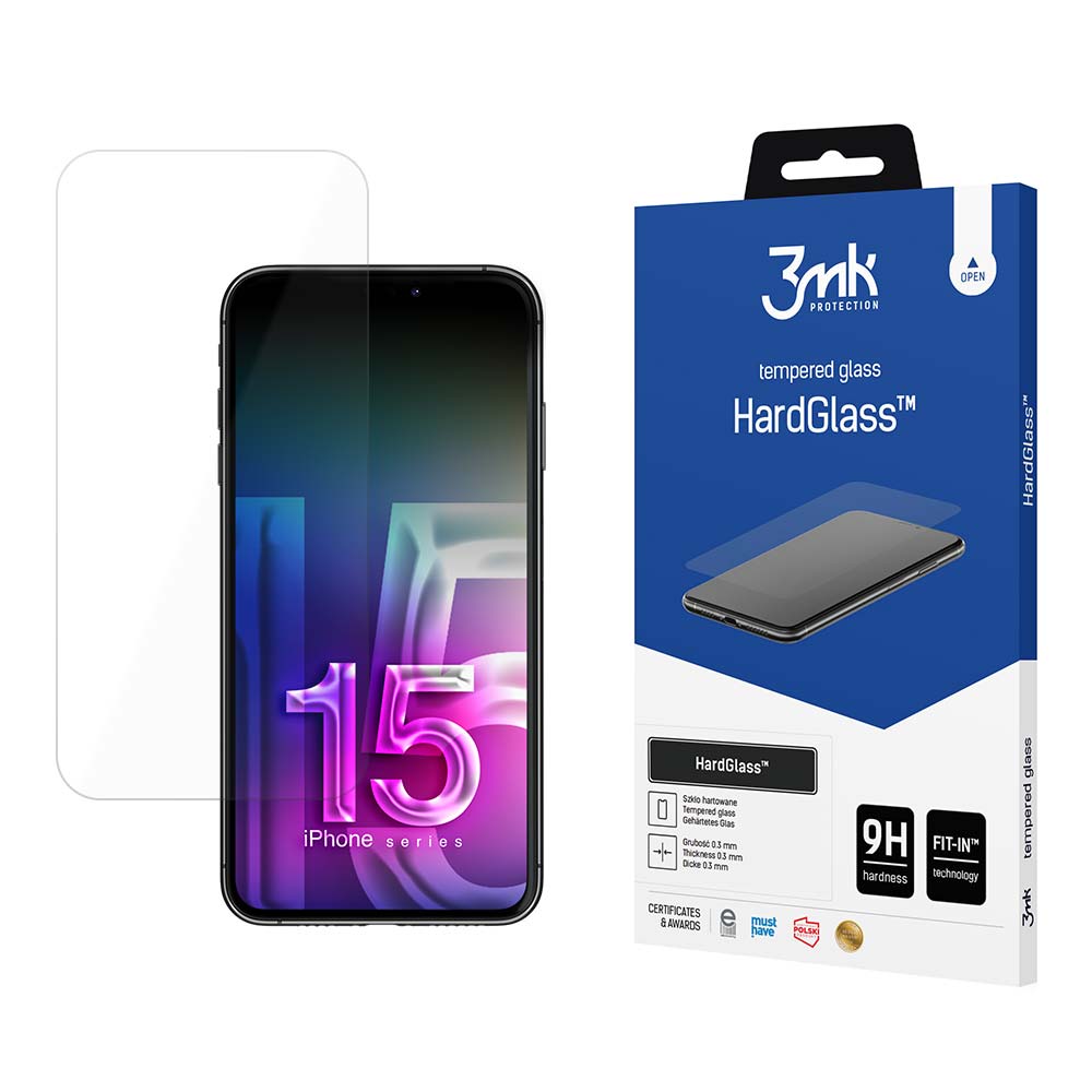 Hærdet glas 9H 3mk HardGlass™ til iPhone 15 Pro