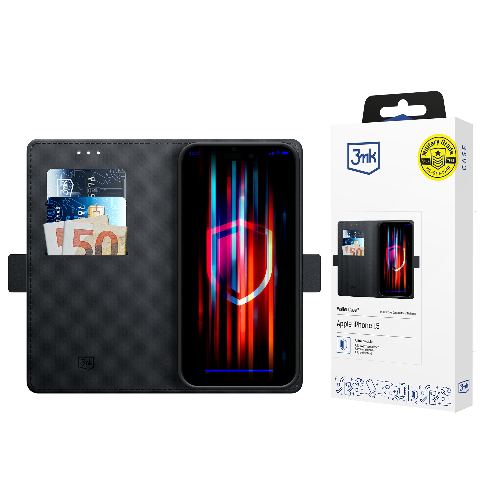 3mk-lommebog til iPhone 15 – Sort