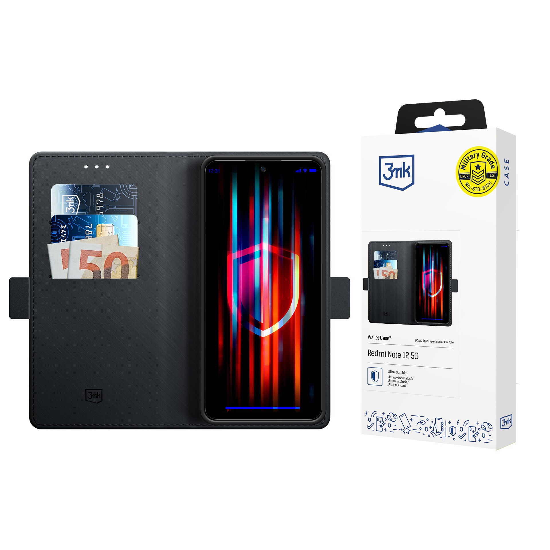 3mk-lommebog til Xiaomi Redmi Note 12 5G – sort
