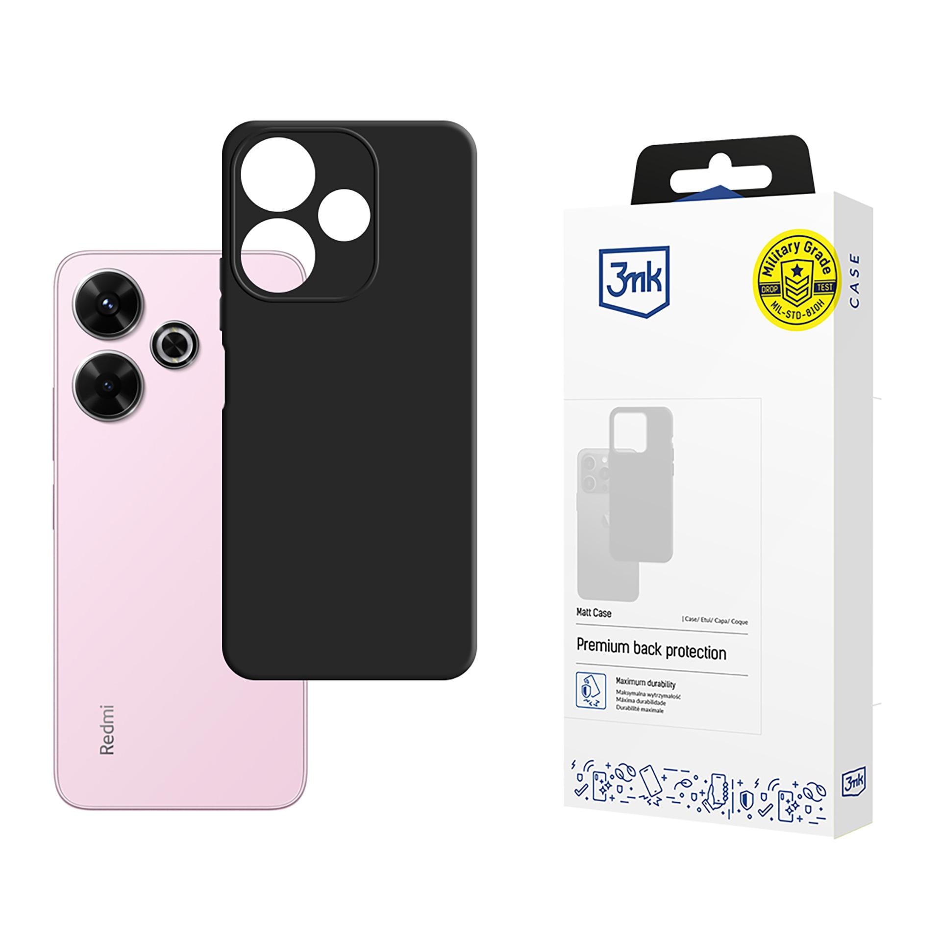 3mk mat etui til Xiaomi Redmi Note 13R 5G og Redmi 13 4G – sort