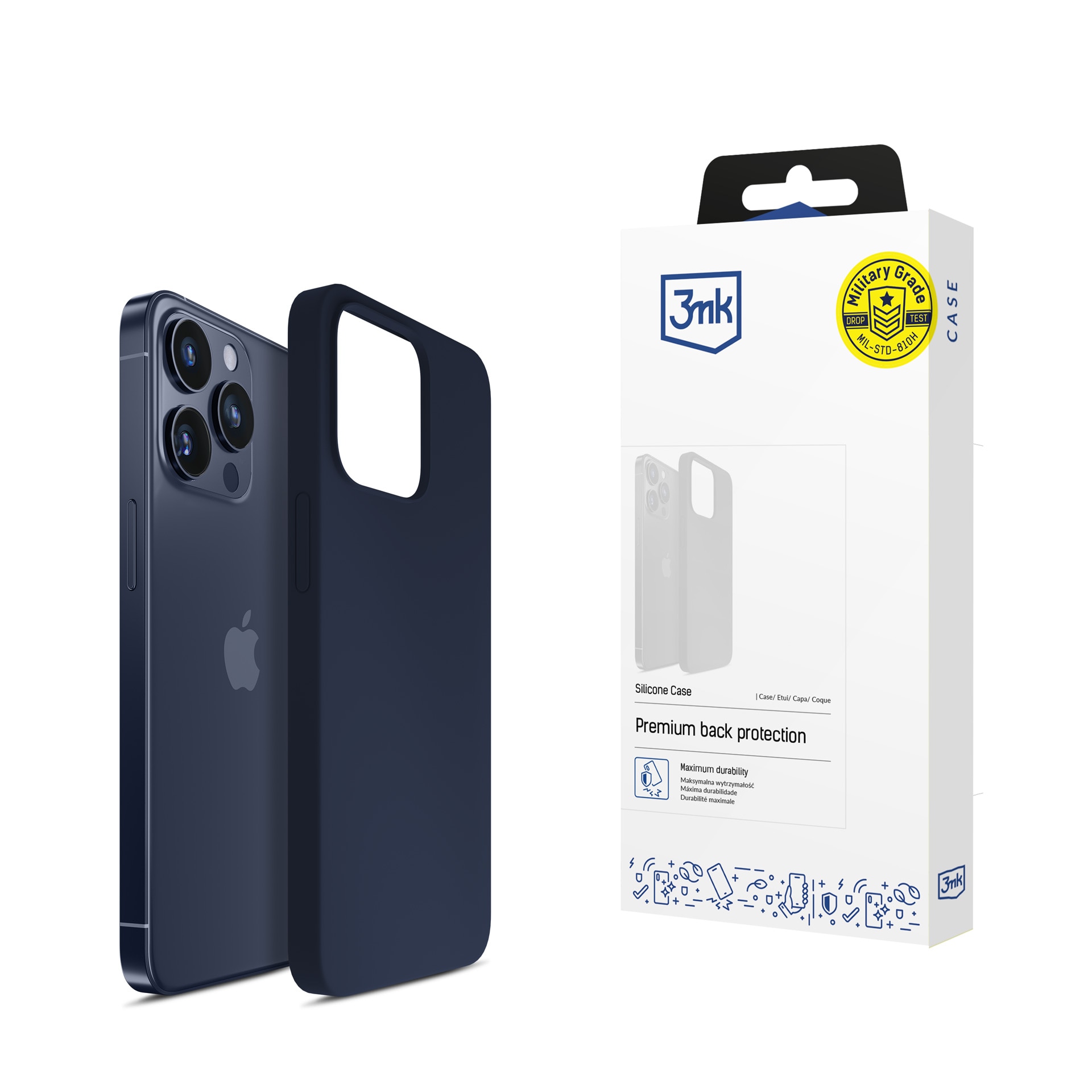 3mk silikoneetui til iPhone 15 Pro Max – marineblå