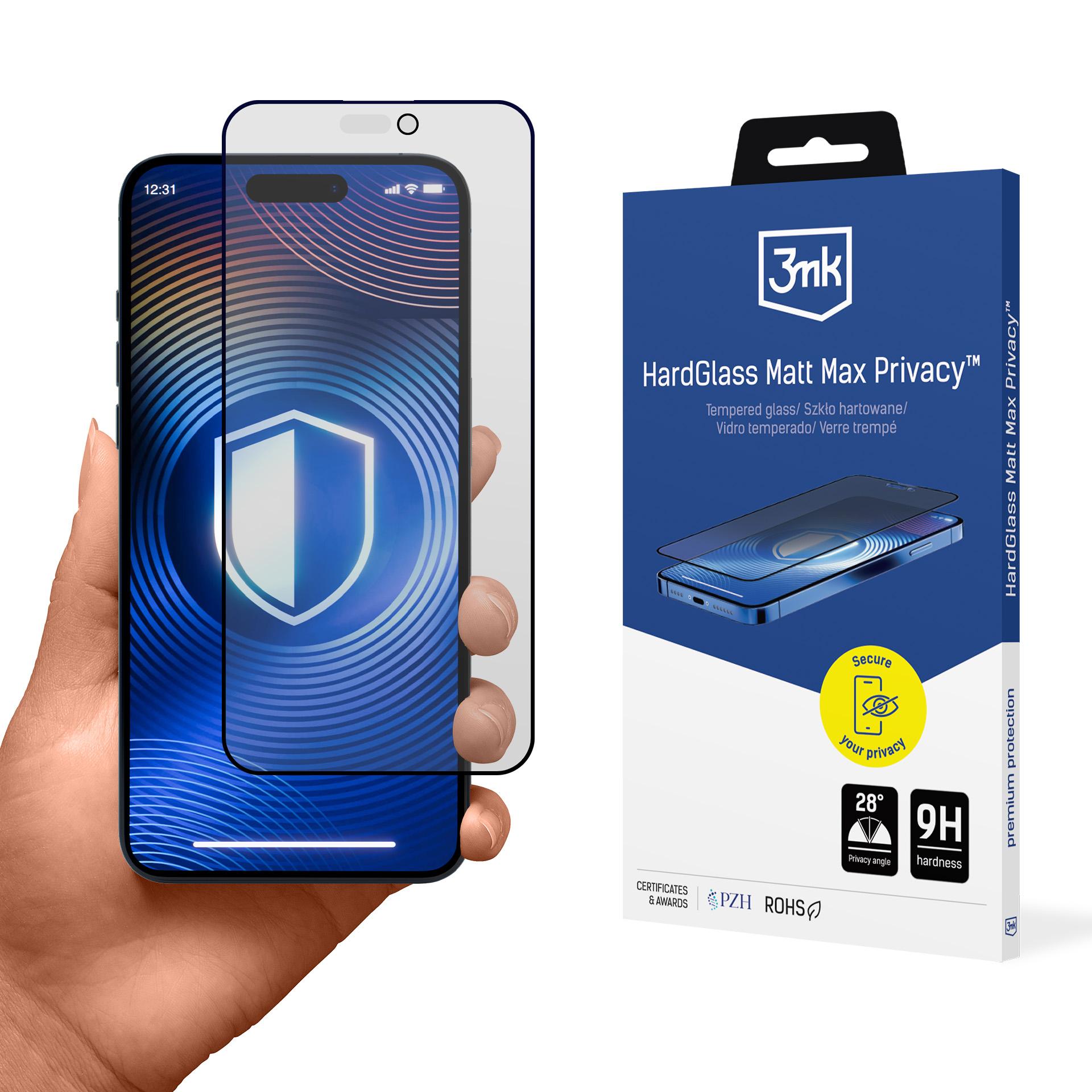 3mk Hardglass Matt Max Privacy hærdet glas til Apple iPhone 15 og 16