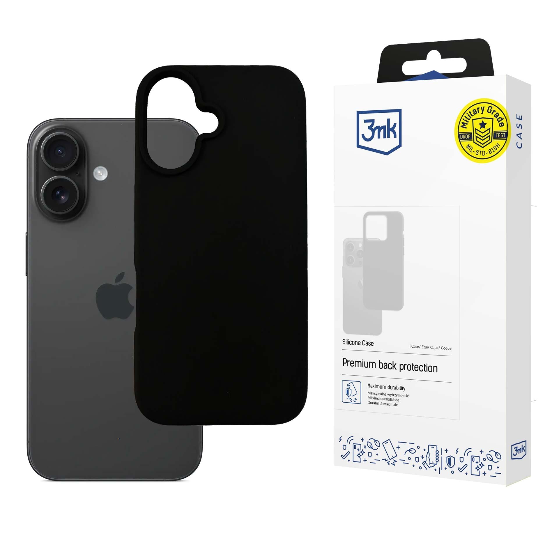 3mk silikoneetui til iPhone 16 Plus – sort
