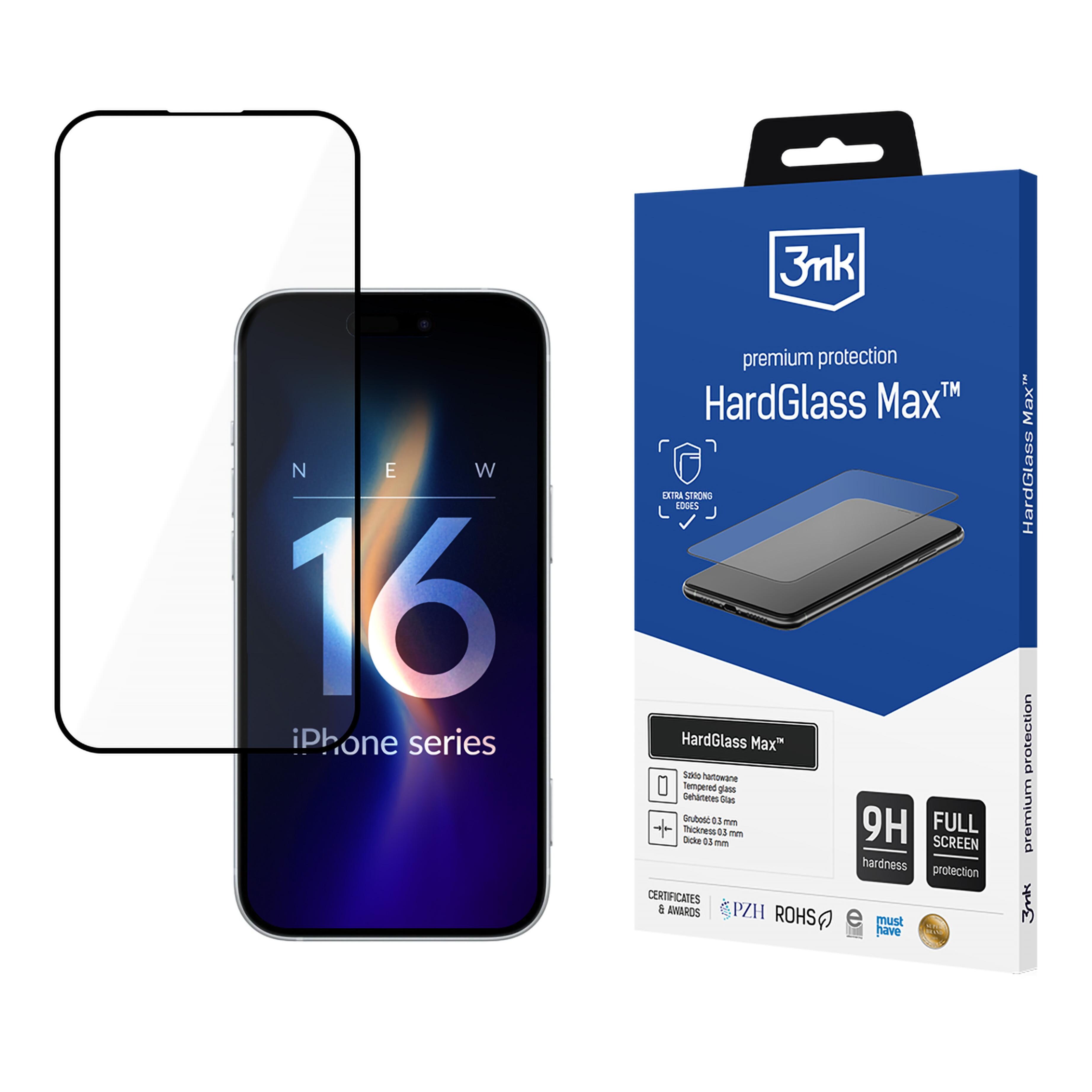 Hærdet glas 3mk HardGlass Max Black til iPhone 16 Plus