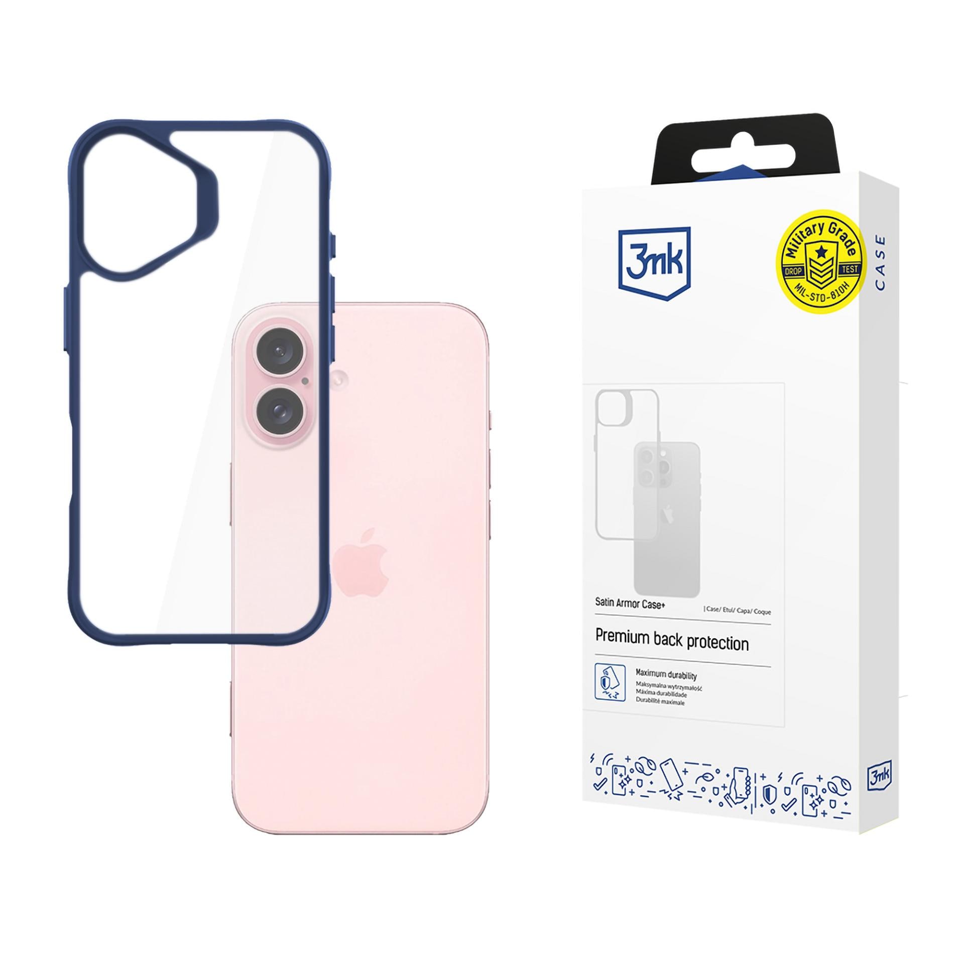 3mk Satin Armor Case+ Blå til Apple iPhone 16 – gennemsigtig