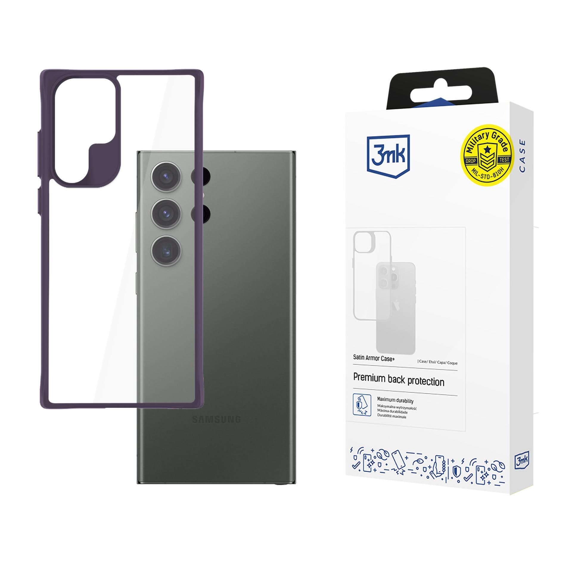 3mk Satin Armor Case+ Lilla til Samsung Galaxy S24 Ultra – Gennemsigtig