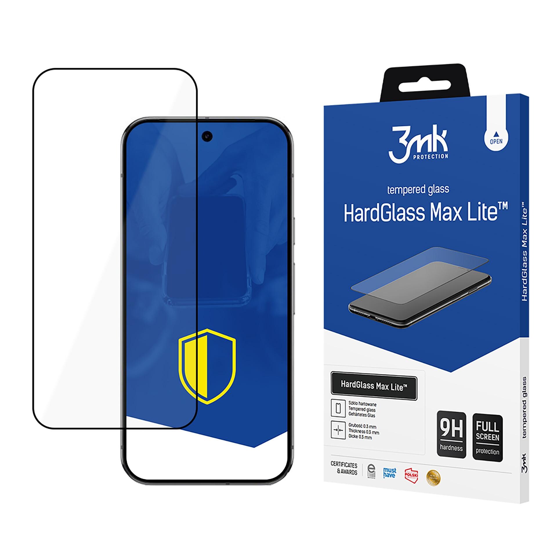 Hærdet glas 3mk HardGlass Max Lite Black til Google Pixel 9 Pro XL