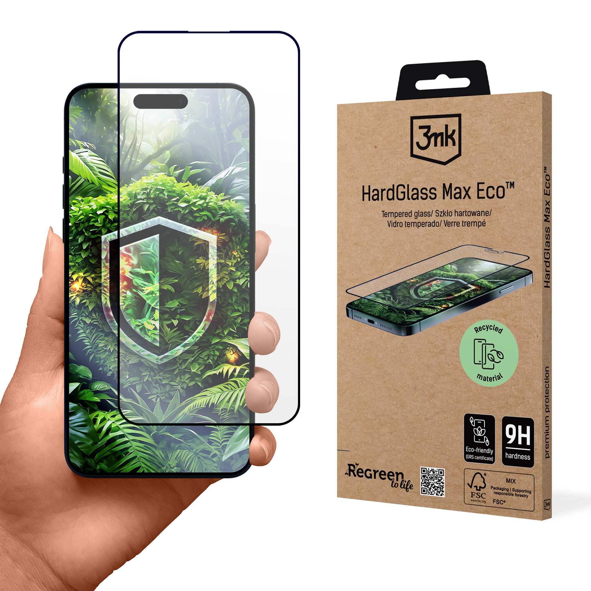 Hærdet glas 9H 3mk HardGlass Max til Apple iPhone 15 Plus og 16 Plus
