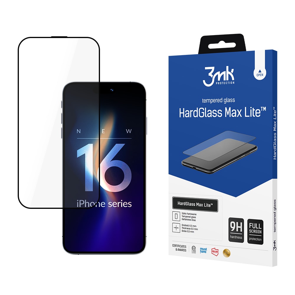 3mk HardGlass Max Lite hærdet glas med sort ramme til iPhone 16 Pro