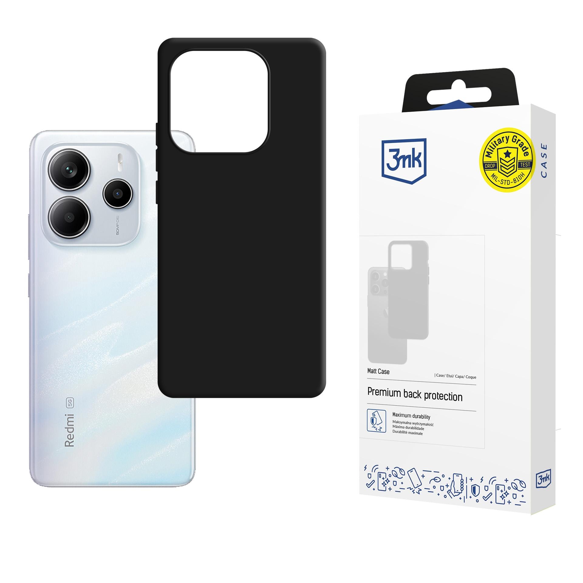 3mk mat etui til Xiaomi Redmi Note 14 5G – sort