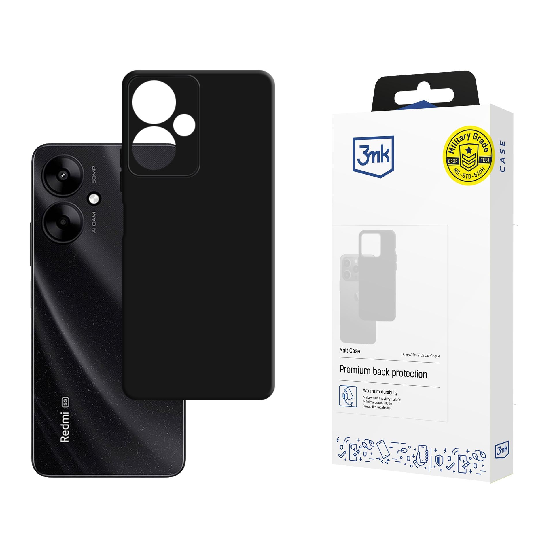 3mk mat etui til Xiaomi Redmi 13C 5G – sort