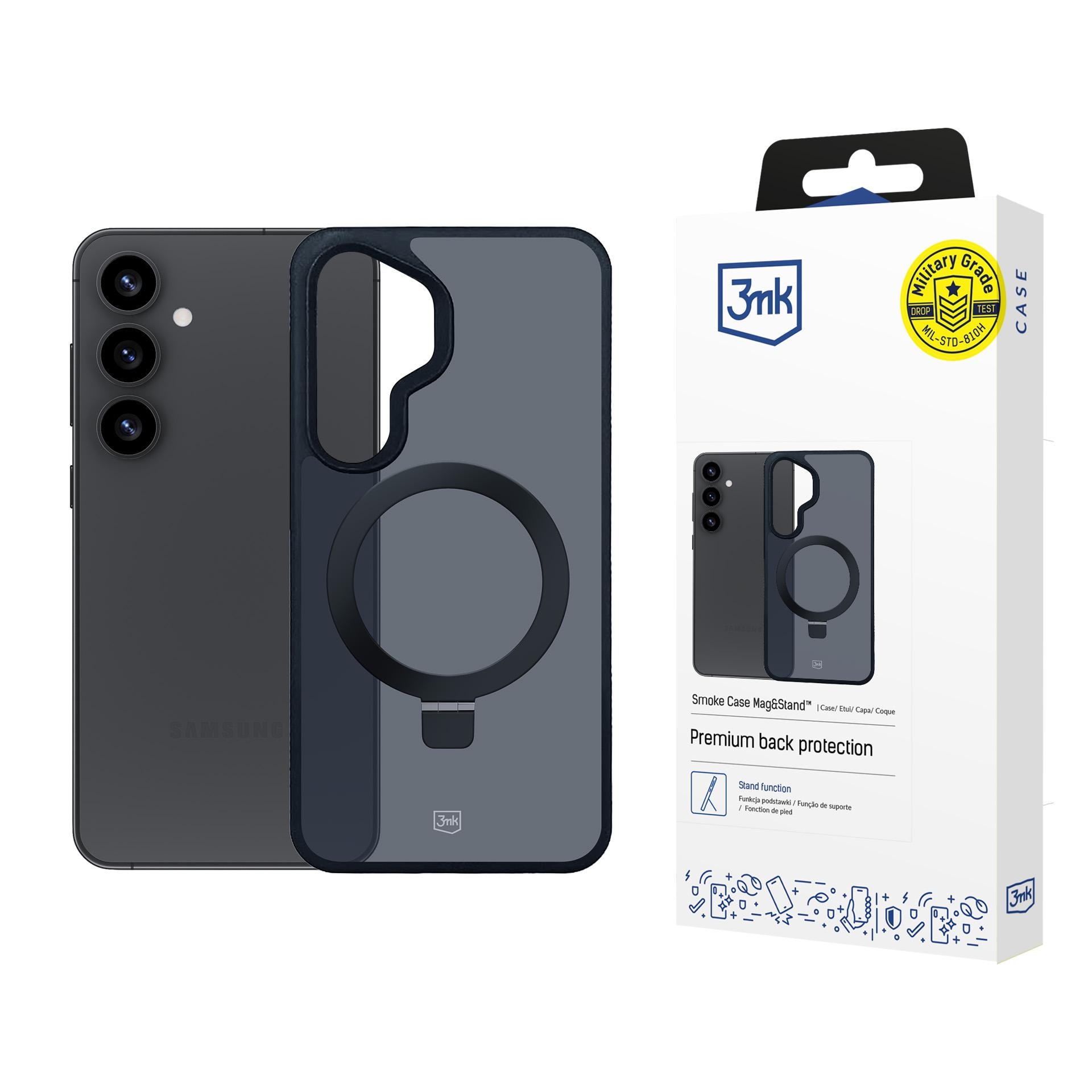 3mk Smoke Case med magasin og stativ til Samsung Galaxy S25 – sort