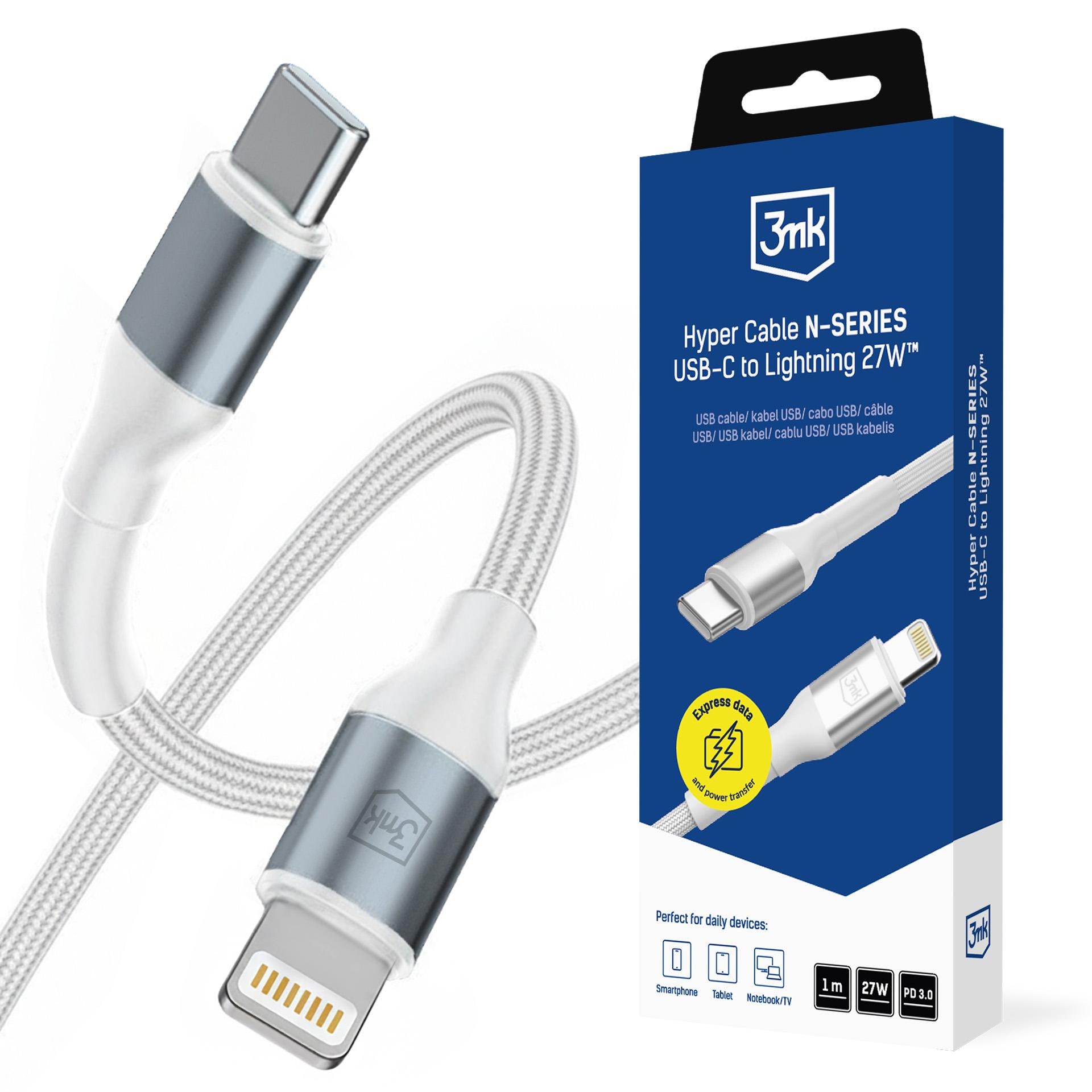 3mk Hyper Cable N-SERIES USB-C / Lightning 1 m PD 3.0 9 V / 3 A 27 W – hvid