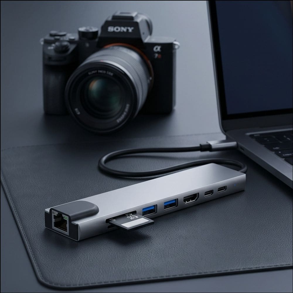 Tech-Protect HB09 USB-hub 8-i-1 Type-C + USB-A 3.0 + USB-C 3.0 + HDMI 4K 60Hz + SD/TF – grå