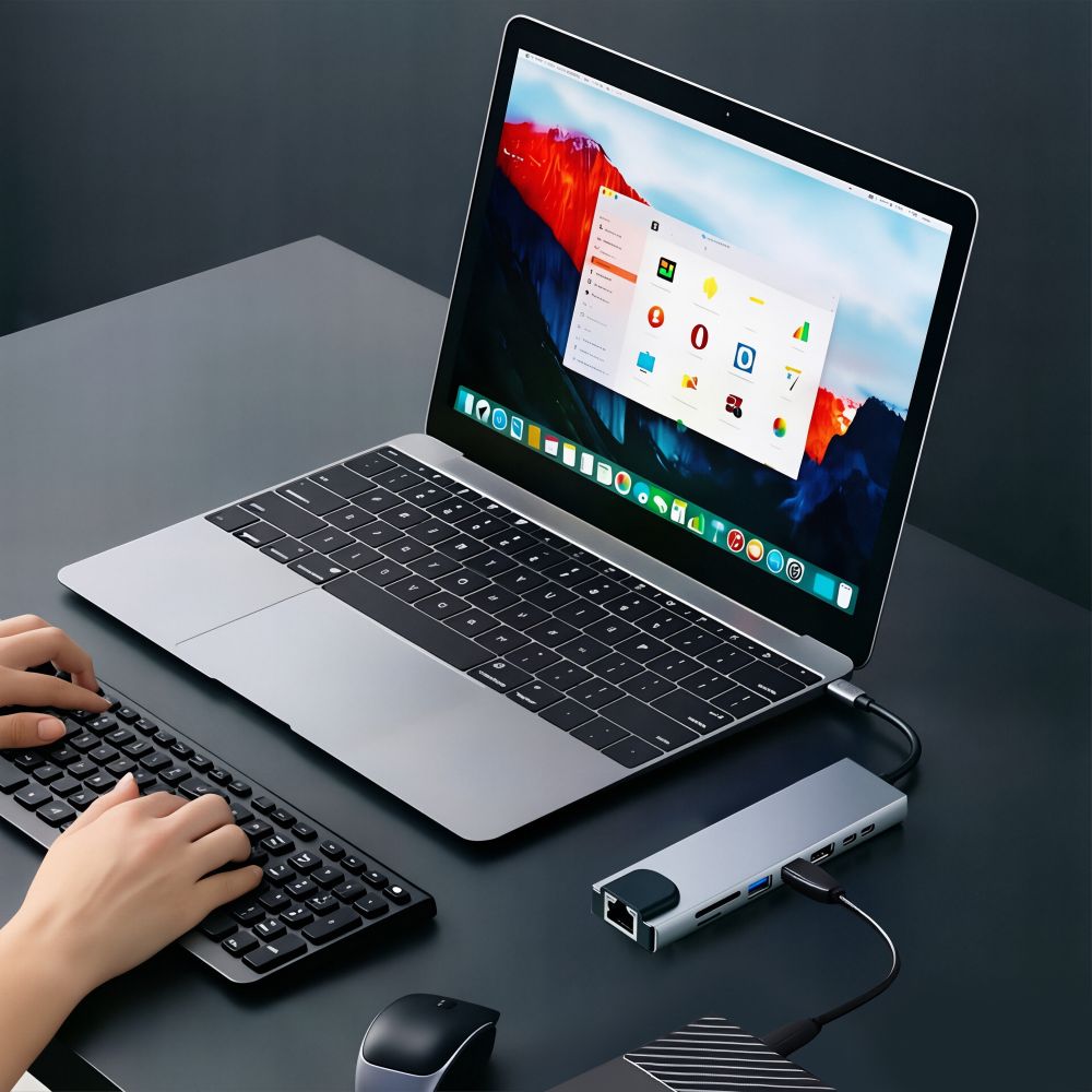 Tech-Protect HB09 USB-hub 8-i-1 Type-C + USB-A 3.0 + USB-C 3.0 + HDMI 4K 60Hz + SD/TF – grå