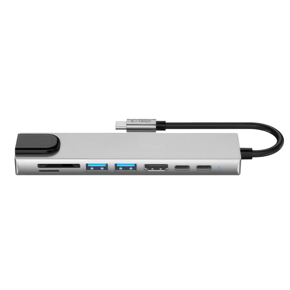 Tech-Protect HB09 USB-hub 8-i-1 Type-C + USB-A 3.0 + USB-C 3.0 + HDMI 4K 60Hz + SD/TF – grå