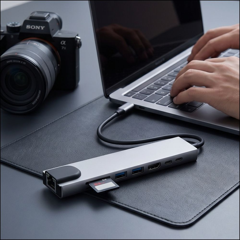 Tech-Protect HB09 USB-hub 8-i-1 Type-C + USB-A 3.0 + USB-C 3.0 + HDMI 4K 60Hz + SD/TF – grå