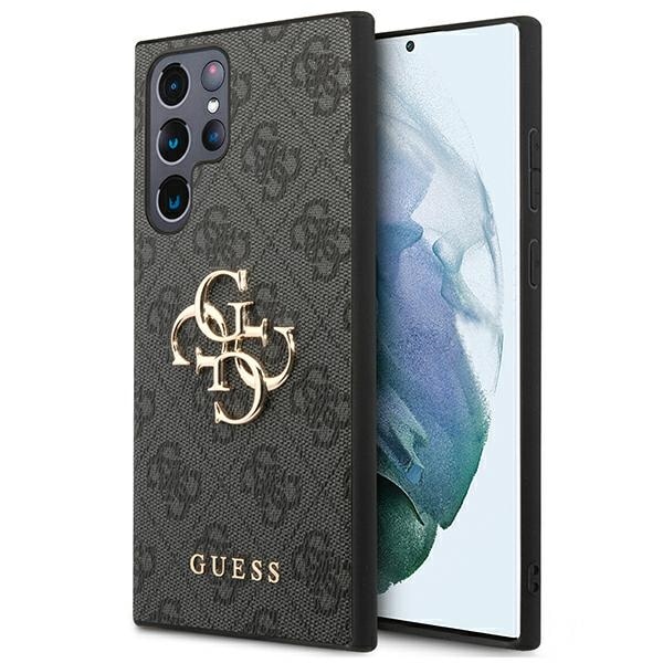 Guess GUHCS22L4GMGGR S908 S22 Ultra grå hardcase 4G med stort metal-logo