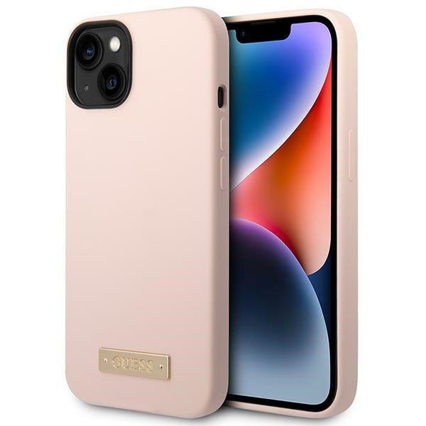 Guess GUHMP14MSBPLP iPhone 14 Plus 6,7" lyserød/lyserød hård silikoneetui m. logo-plade & MagSafe