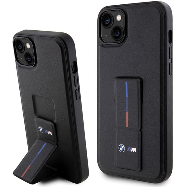 BMW Grip Stand Hot Stamp-etui til iPhone 14 Plus / 15 Plus – Sort